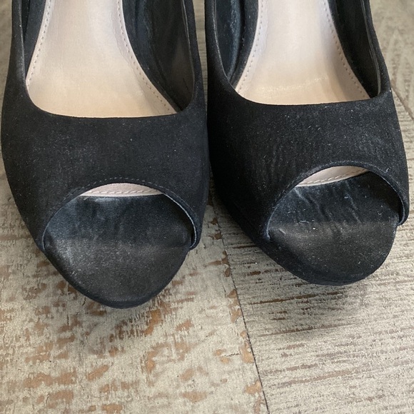 Nina New York Pumps Open Toe Heels Studded Jeweled Black Suede - Picture 6 of 14